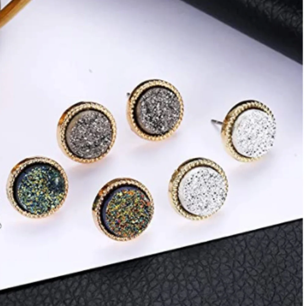 5/$25 Blue & Gold Iridescent Druzy Studs Druzy Sparkle Earrings LOW SHIPPING! - Picture 2 of 3